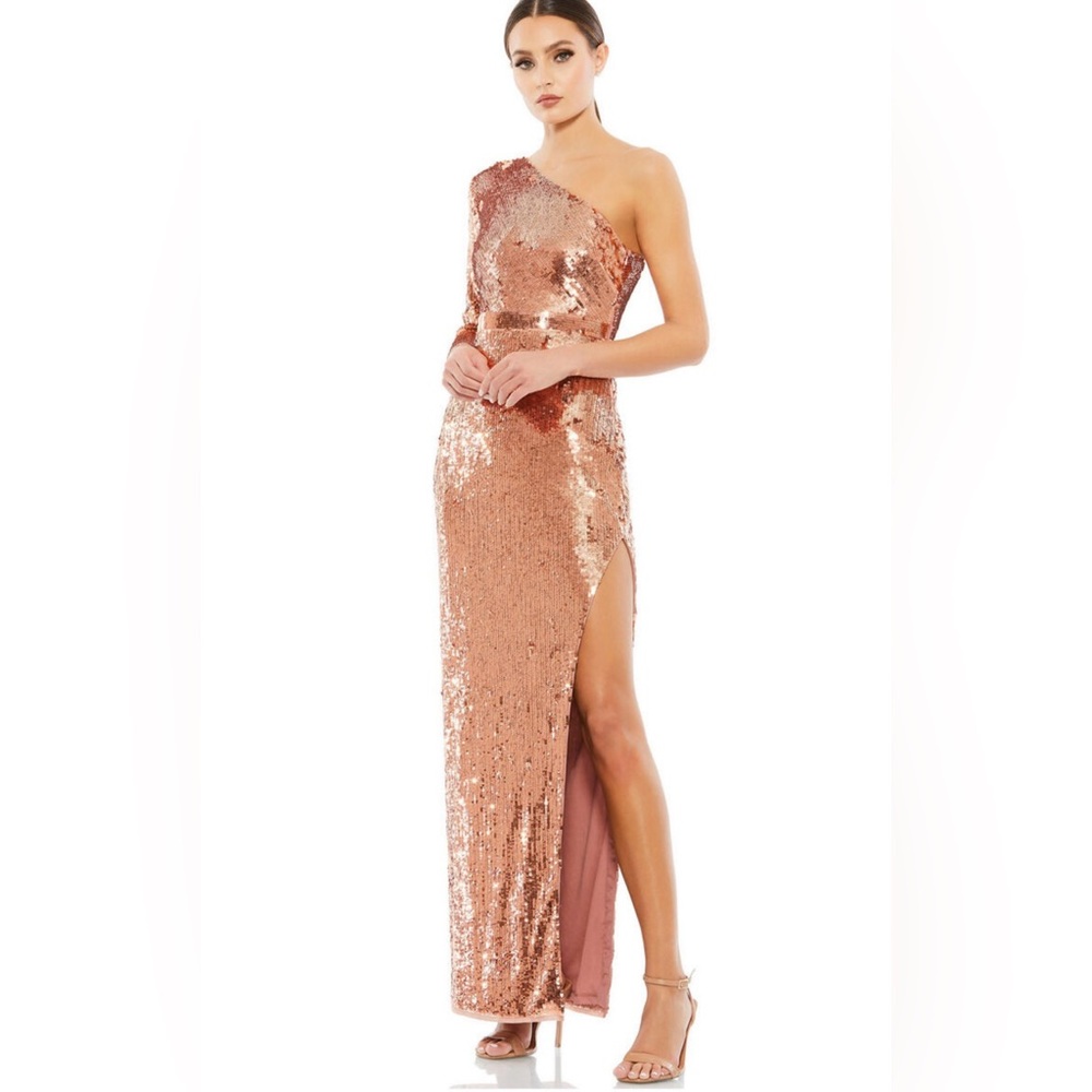 Mac Duggal NEW #10788 Copper Size 4 Sequin One Sleeve Column Evening Dress